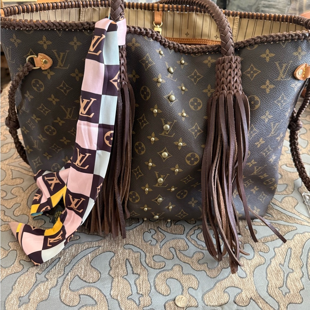 Louis Vuitton Brown Tote with Fringe and Scarf